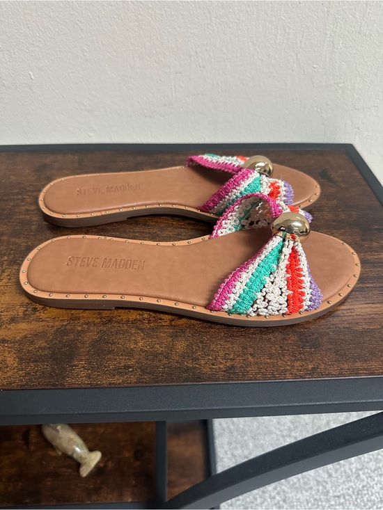 Steve Madden Shoes - Steve Madden Multicolor Crochet Slide Sandals with Tan Footbed